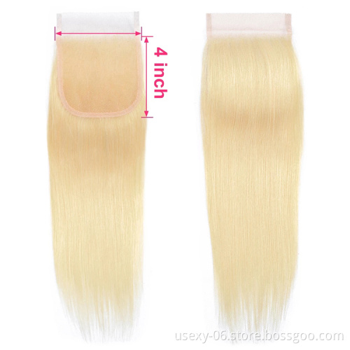 Hair vendors whloesale Russian blonde transparent hd lace closure frontal cuticle aligned 613 virgin hair bundles with closure